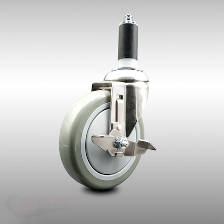 Service Caster 5 Inch 316SS Gray Polyurethane Swivel 1-3/8 Inch Expanding Stem Caster Brake SCC-SS316EX20S514-PPUB-TLB-138